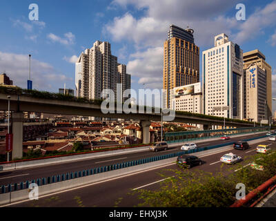 Roads, overpasses and skyscrapers in Shanghai, China Stock Photo