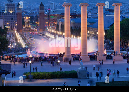 Barcelona, Catalonia, Spain. Magic Fountain at night, view towards Placa Espanya. Stock Photo