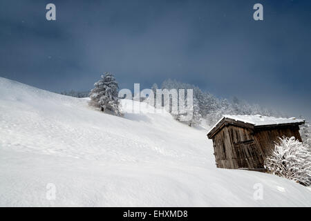Austria, Tyrol, Matrei am Brenner, hut in snow Stock Photo