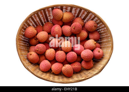 litchi lichee lychee - Litchi chinensis in basket  with clipping path Stock Photo
