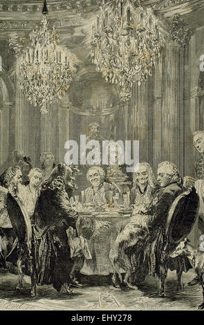 Frederick II The Great (1712-1786). King of Prusian. Meeting in Sans-Souci. Engraving by A. Vogel. Stock Photo