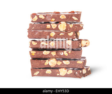 In front stack of seven chocolate bars isolated on white background Stock Photo