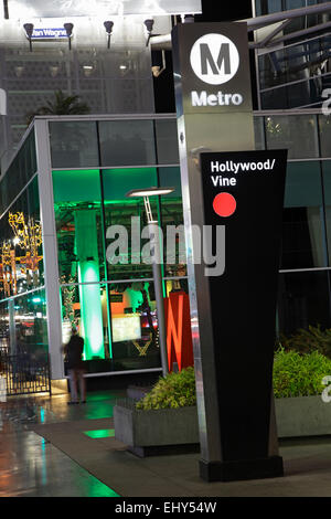 Metro sign, Hollywood and Vine station, Los Angeles, California, USA Stock Photo