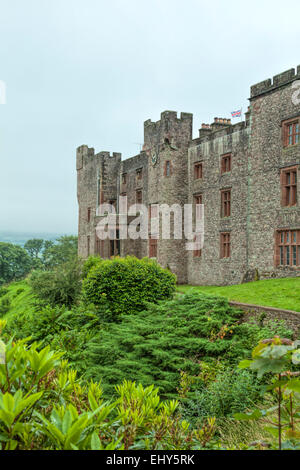 Muncaster Castle, a Medieval castle, viewed from the gardens, Ravenglass, Cumbria, Lake District, England, Great Britain, UK. Stock Photo