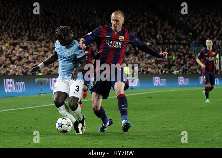 Nou Camp, Barcelona, Spain. 18th Mar, 2015. Champions League Football. Barcelona versus Manchester City. Sagna challenged by Mathieu Credit:  Action Plus Sports/Alamy Live News Stock Photo