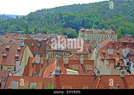 View of the rooftops of the old and well-preserved city of Prague. Stock Photo