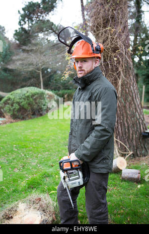 Cutting down a tree, Bournemouth, County Dorset, UK, Europe Stock Photo