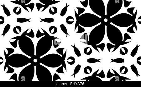 Black and white kaleidoscope shapes in seamless pattern Stock Photo