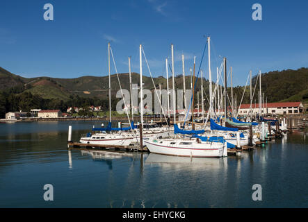 sailboats docked at Travis Marina in Horseshoe Bay at Fort Baker in the city of Sausalito Marin County California United States Stock Photo