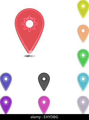 Colorful simple mapping pins on white background Stock Vector