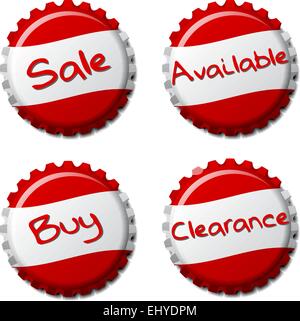 Set of red bottle caps isolated on white background, vector illustration Stock Vector