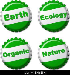 Set of earth bottle caps isolated on white background, vector illustration Stock Vector