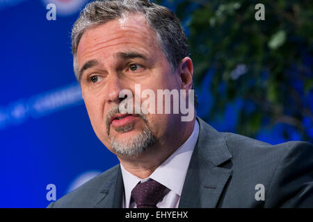 Washington, DC, USA. 17th Mar, 2015. Alan Pellegrini, CEO, Thales USA, speaks at the 14th annual U.S. Chamber Of Commerce Foundation Aviation Summit in downtown Washington, D.C., on March 17, 2015. Credit:  Kristoffer Tripplaar/Alamy Live News Stock Photo