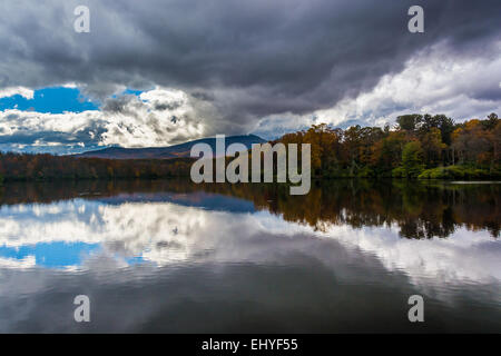 Autumn color and reflections at Julian Price Lake, along the Blue Ridge Parkway, North Carolina. Stock Photo