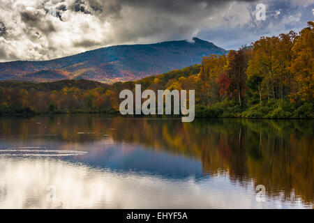 Autumn color and reflections at Julian Price Lake, along the Blue Ridge Parkway, North Carolina. Stock Photo