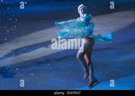 Calgary, Canada. 18th March, 2015. Ella in Frozen leaps as she sings ''Let It Go'' while performing in Disney On Ice Presents : Princesses and Heroes in Calgary. Credit:  Baden Roth/ZUMA Wire/Alamy Live News Stock Photo