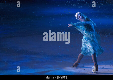 Calgary, Canada. 18th March, 2015. Ella in Frozen leaps as she sings ''Let It Go'' while performing in Disney On Ice Presents : Princesses and Heroes in Calgary. Credit:  Baden Roth/ZUMA Wire/Alamy Live News Stock Photo