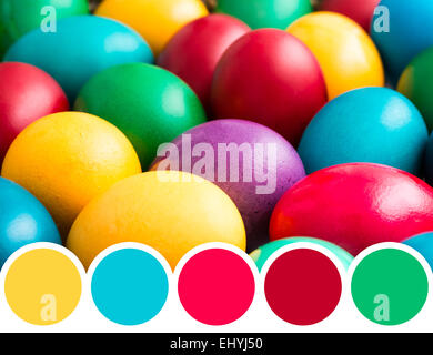 Color Palette Of Easter Eggs Pile In Basket Stock Photo