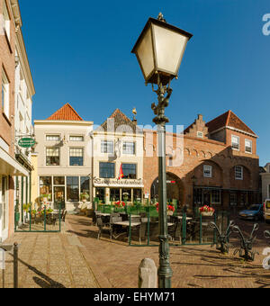 Netherlands, Holland, Europe, Zaltbommel, Water gate, city, village, summer, outdoor cafe, Stock Photo