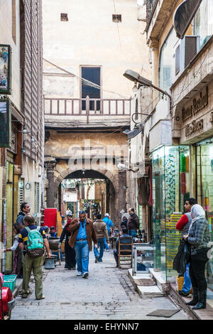 View of a street in the Khan el-Khalili souk in Cairo. Stock Photo