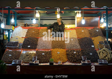 Stall selling nuts and dried fruit, Medina, old town, Marrakesh, Marrakech, Morocco, North Africa Stock Photo