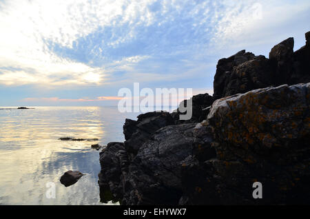 Sweden, Europe, west coast, sea, hovs hallar, Halland, nature reserve, cliffs, stone beach, summer, evening, coast Stock Photo