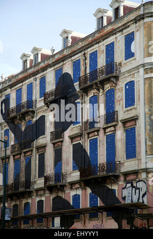 Large Graffiti Murals on Abandoned Buildings on Av. Fontes Perreira de Melo -  Lisbon Portugal Stock Photo