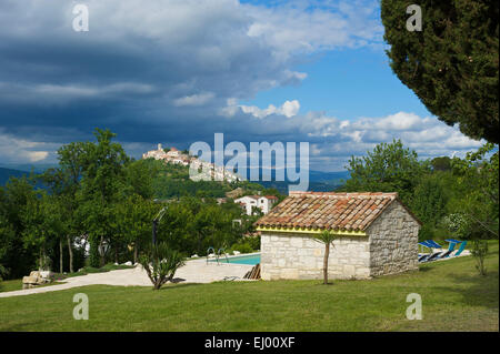 Istria, Europe, Croatia, outside, day, nobody, Motovun, town view, town, city, Stock Photo