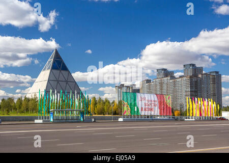 Administrative, Astana, City, Kazakhstan, Central Asia, New, Palace, Summer, Peace and Accord, architecture, colourful, flags, no Stock Photo