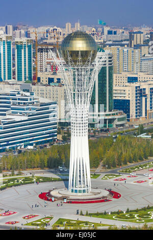 Astana, Avenue, Bayterek, Boulevard, City, Kazakhstan, Central Asia, Monument, New City, Nurzhol, aerial, architecture, colourful Stock Photo