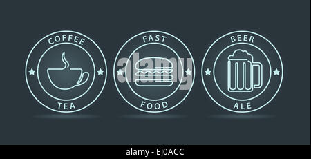 Vector set of neon outline style fast food icons Stock Photo