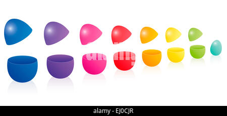 Easter eggs forming a rainbow colored line like the popular russian doll nesting game matryoshka. Stock Photo