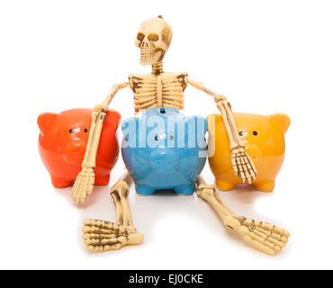 skeleton staff piggy bank cutout Stock Photo