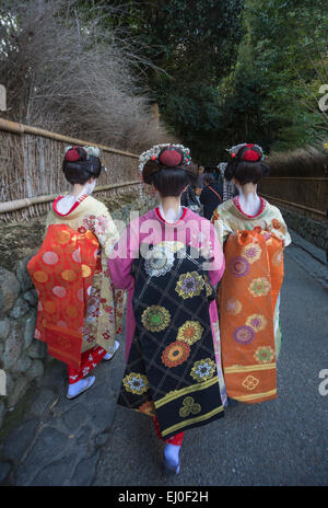 Japan, Asia, Kansai, Kyoto, Japanese, arashiyama, bambu, colourful, fall, geishas, no model-release, kimono, touristic, tradition Stock Photo
