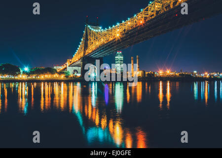 The Queensboro Bridge at night, seen from Roosevelt Island, New York. Stock Photo