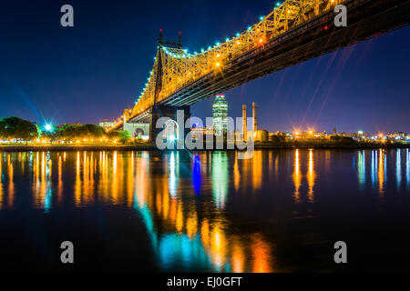 The Queensboro Bridge at night, seen from Roosevelt Island, New York. Stock Photo