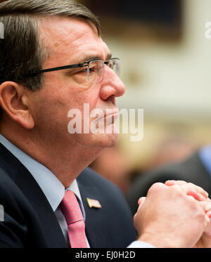 US Defense Secretary Ashton Carter testifies before the House Armed Services Committee on defense programs and combating ISIL March 18, 2015 in Washington D.C. Stock Photo