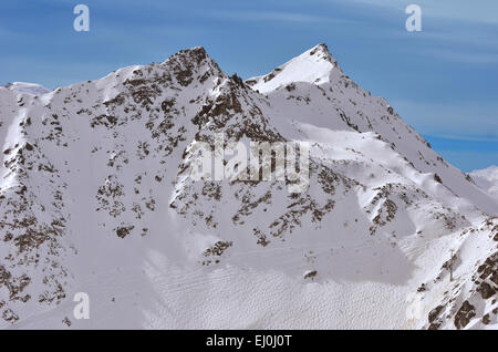 Off piste skiing in Verbier 4 Valleys, Switzerland. In the foreground, Tortin, with the Mt Gele behind. Viewed from a helicopter Stock Photo