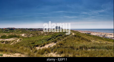 Netherlands, Holland, Europe, Egmond aan Zee, Noord-Holland, landscape, summer, beach, sea, people, dunes Stock Photo