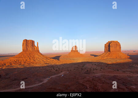 Monument Valley, Arizona, Utah, USA, United States of America, U S A, North America, The Mittens, towers, rock, deep, red rock, f Stock Photo