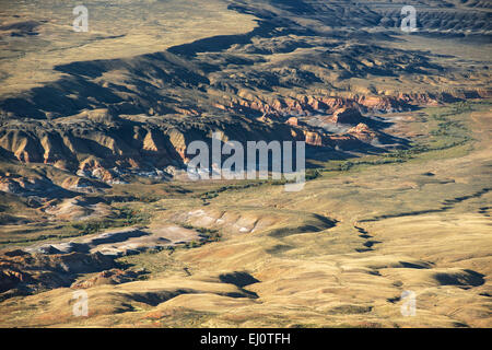 USA, United States, America, Wyoming, Bighorn Mountains, mountains, badlands, desert, landscape, aerial view Stock Photo