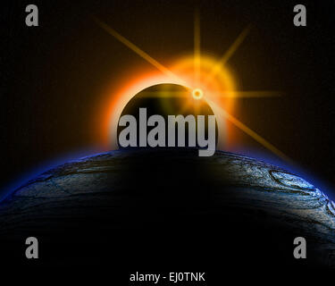 Illustration of a eclipse over a alien sun. Stock Photo
