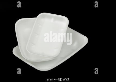 Styrofoam containers on black backgrounds Stock Photo