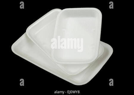 Styrofoam containers on black backgrounds Stock Photo