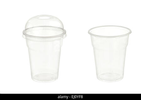 Two empty disposable plastic glass isolated on white background Stock ...