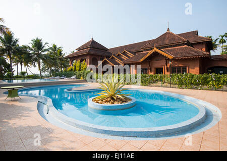 Outdoor Swimming Pool at the Eastend Lakesong Resort in Kumarakom, Kerala India Stock Photo