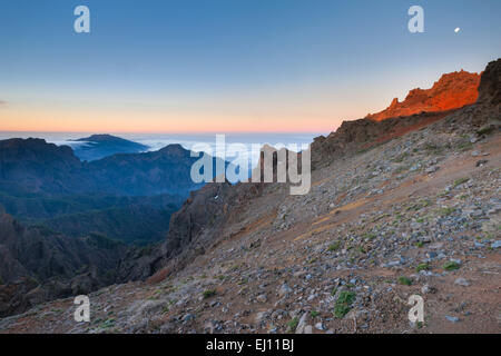 Mirador de los Andenes, Spain, Europe, Canary islands, La Palma, national park Caldera de Taburiente, vantage point, morning, moo Stock Photo