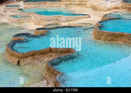 Huanglong, national park, China, Asia, province, Sichuan, UNESCO, world nature heritage, sinter terraces, travertine terraces, na Stock Photo