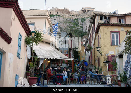 greece attica athens plaka a crowded coffee shop on the steps of Thrasyvoulou Street Stock Photo