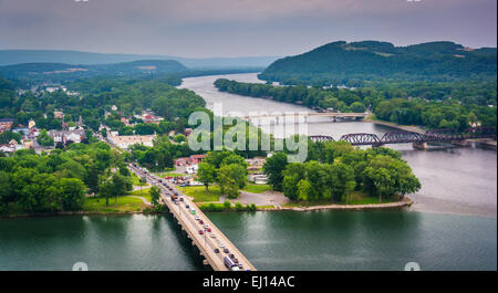 View of the Susquehanna River and town of Northumberland, Pennsylvania from Shikellamy State Park. Stock Photo